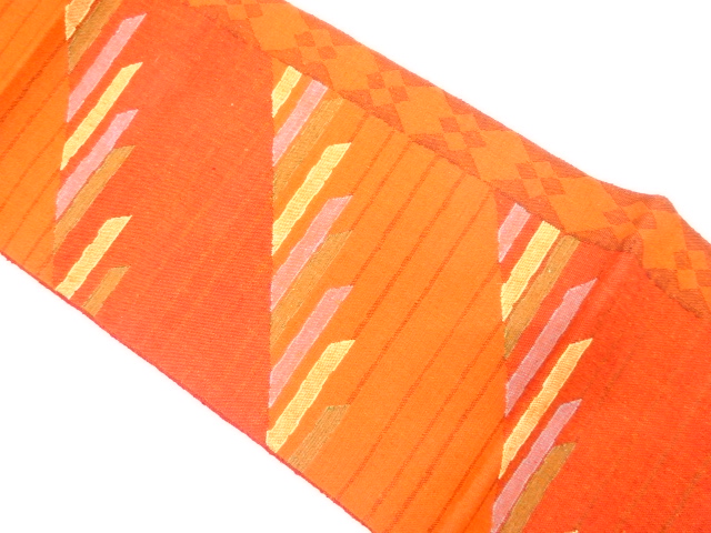 未使用品　手織り真綿紬　横段模様織り出し　名古屋帯